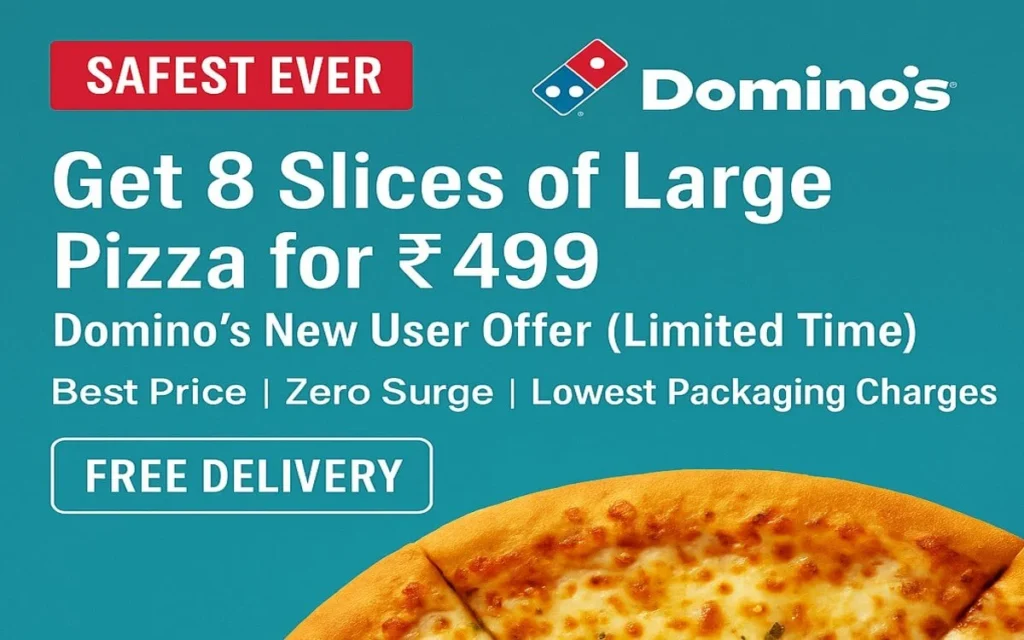Get 8 Slices of Large Pizza at Rs. 499 Domino’s New User Offer