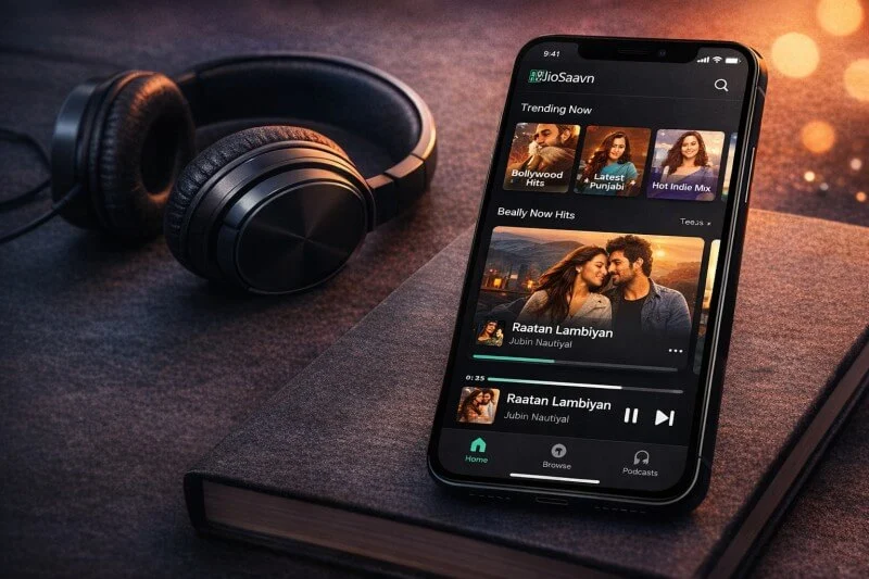 jiosaavn app interface home screen music player