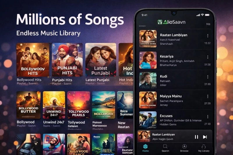 jiosaavn music library millions of songs playlist