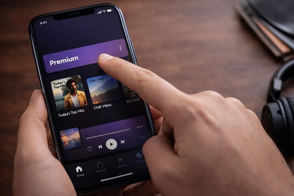 “How to get Spotify Premium free step by step process on mobile app screen”