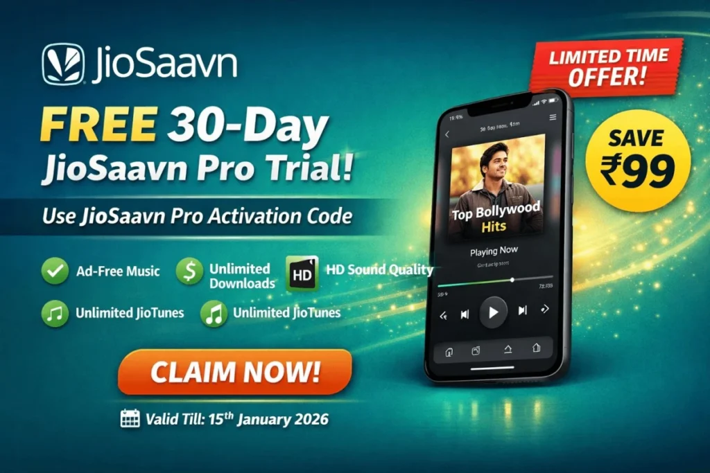 JioSaavn Pro Activation Code Free 30 Days Powerful FREE Trial Offer (2026)