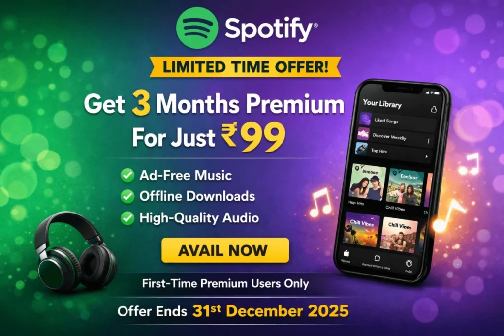 Spotify Offer Get 3 Months Of Spotify Premium Standard at Rs. 99