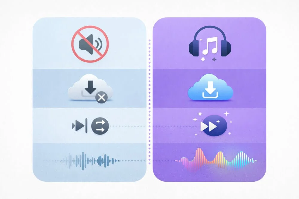 Spotify free vs premium features comparison illustration ads downloads skips audio quality