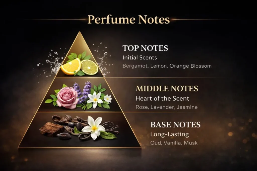 Perfume top middle base notes structure
