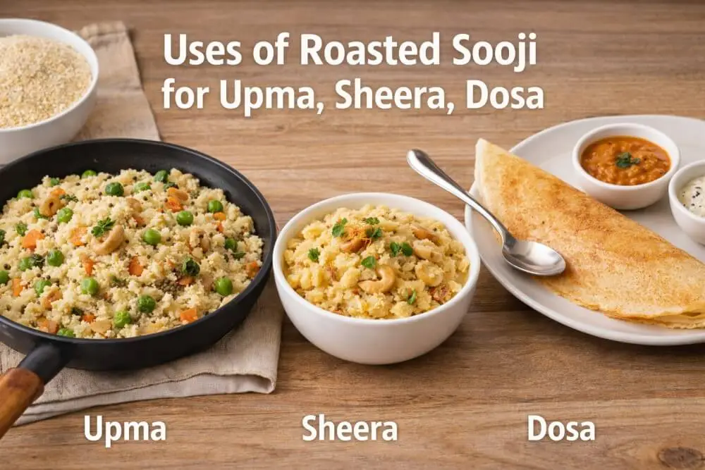 Uses of roasted sooji for upma sheera dosa