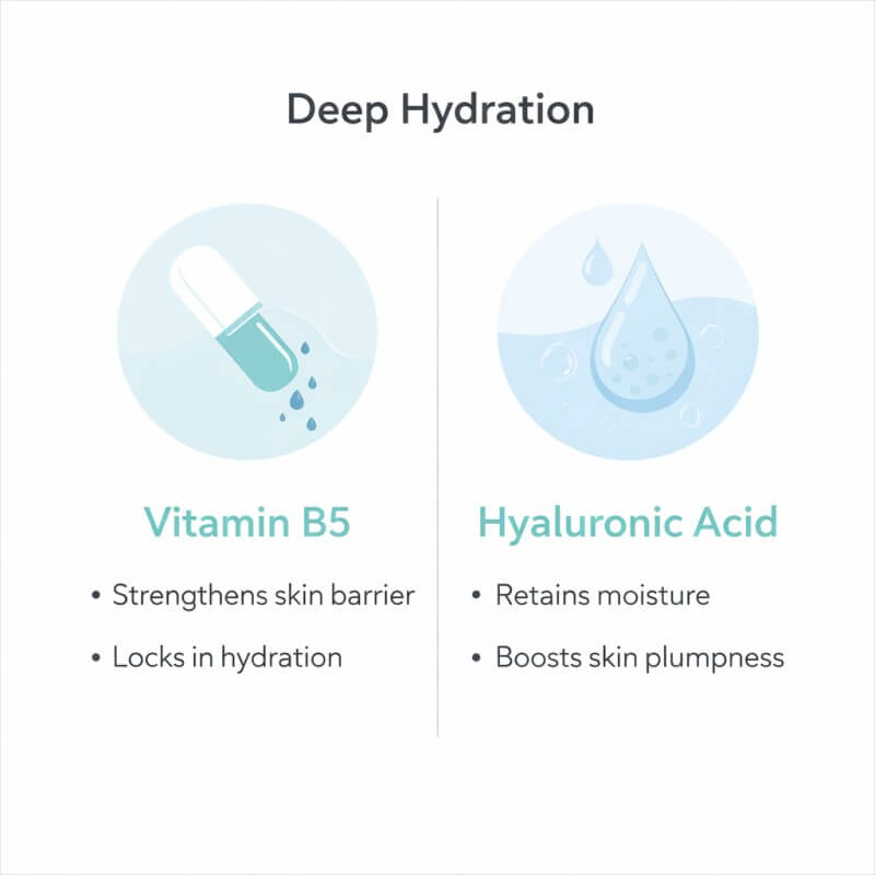 Vitamin B5 and Hyaluronic Acid skin benefits infographic