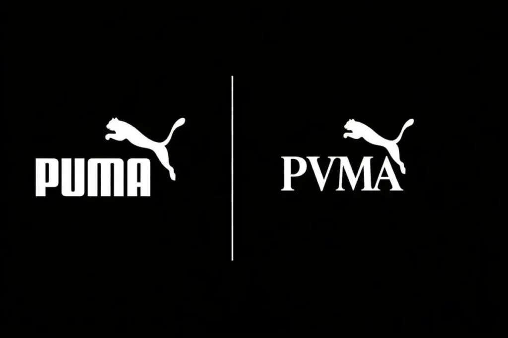 Comparison between Puma logo and PVMA branding design