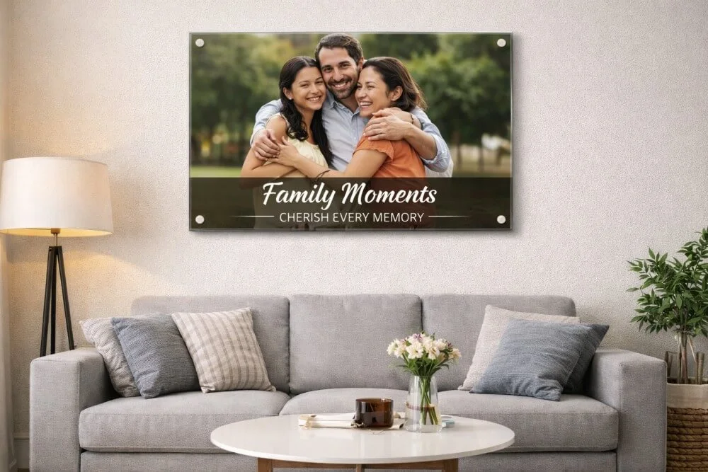Customized acrylic photo frame for home decor showing family memories