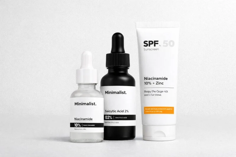 Minimalist skincare products with niacinamide and salicylic acid