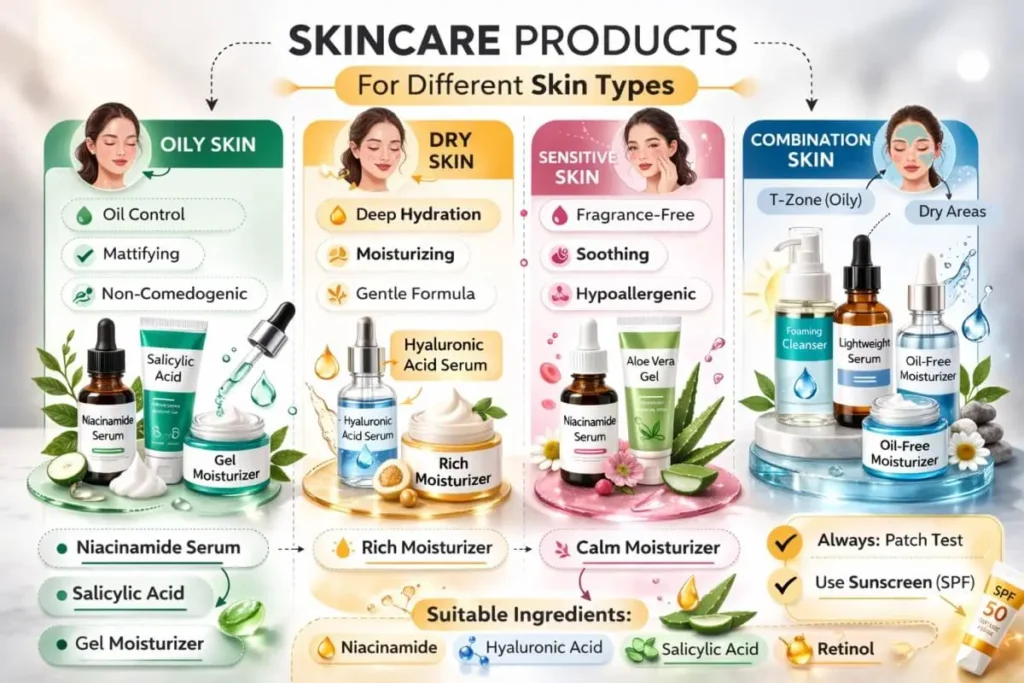 Skincare products for different skin types comparison