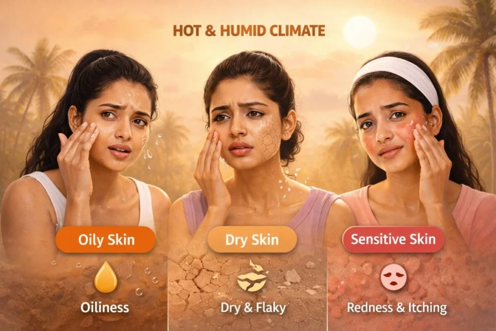 indian skin types oily dry sensitive in hot climate