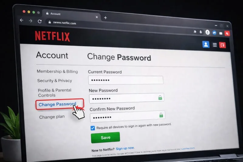 netflix account settings page showing change password option