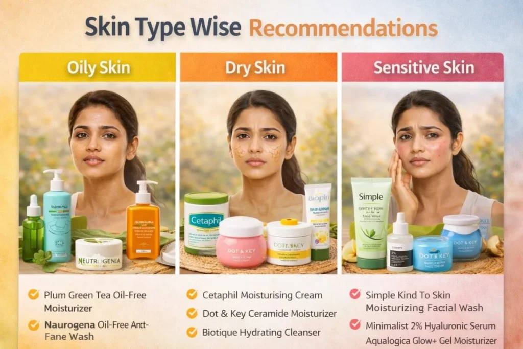 skin type wise skincare recommendation chart