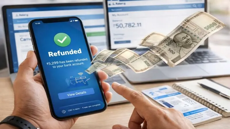 flight ticket refund process money return concept