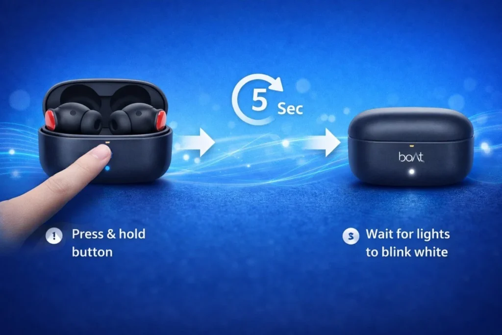 how to reset boat airdopes using charging case steps