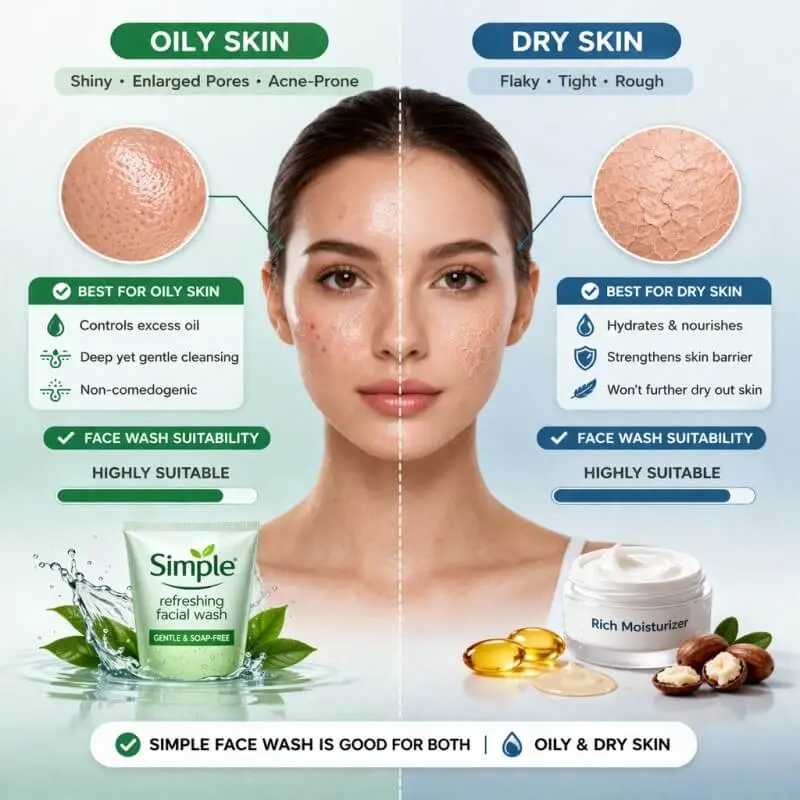 oily vs dry skin comparison face wash suitability