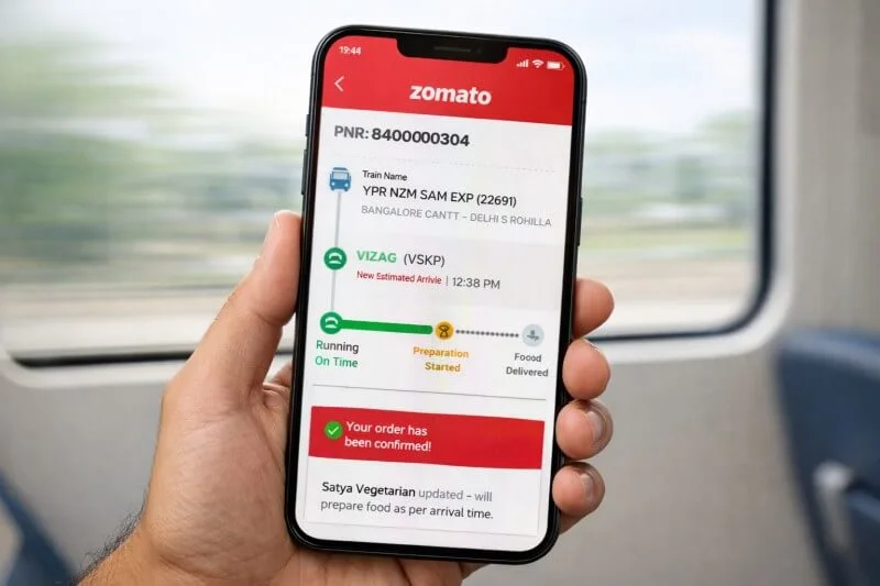 zomato train food order pnr tracking process