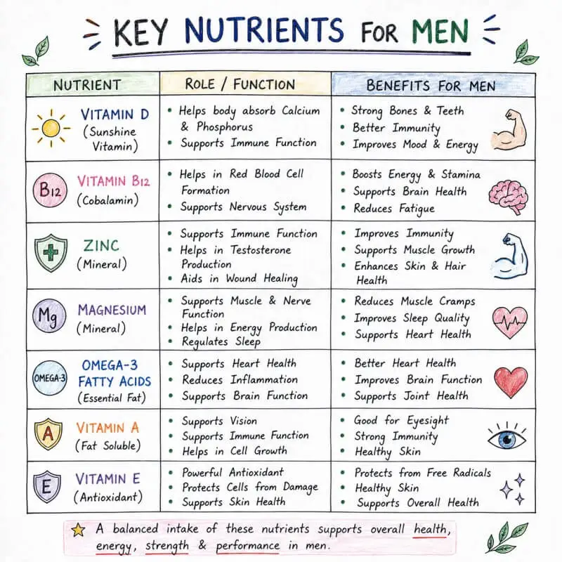 key nutrients men vitamin d b12 zinc magnesium