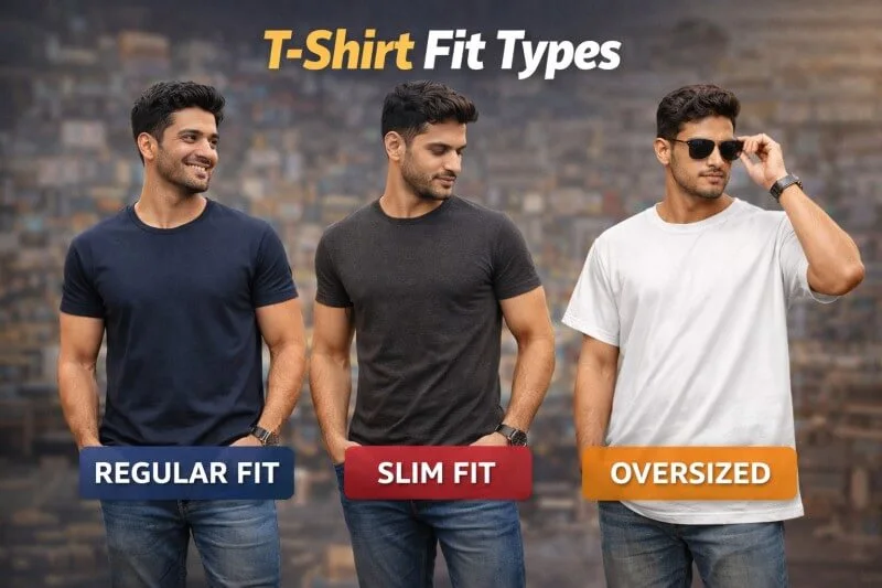 regular fit vs slim fit vs oversized t-shirt men India