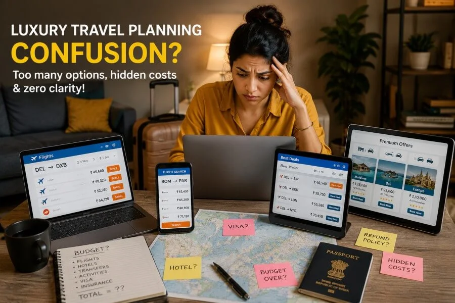 Traveler confused while choosing luxury travel company