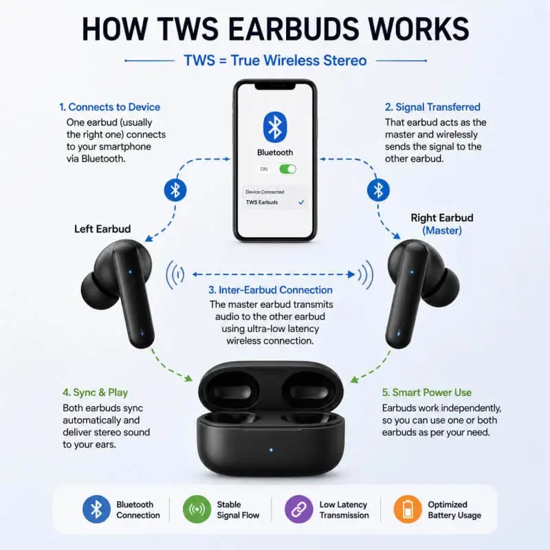 tws earbuds working bluetooth connection diagram