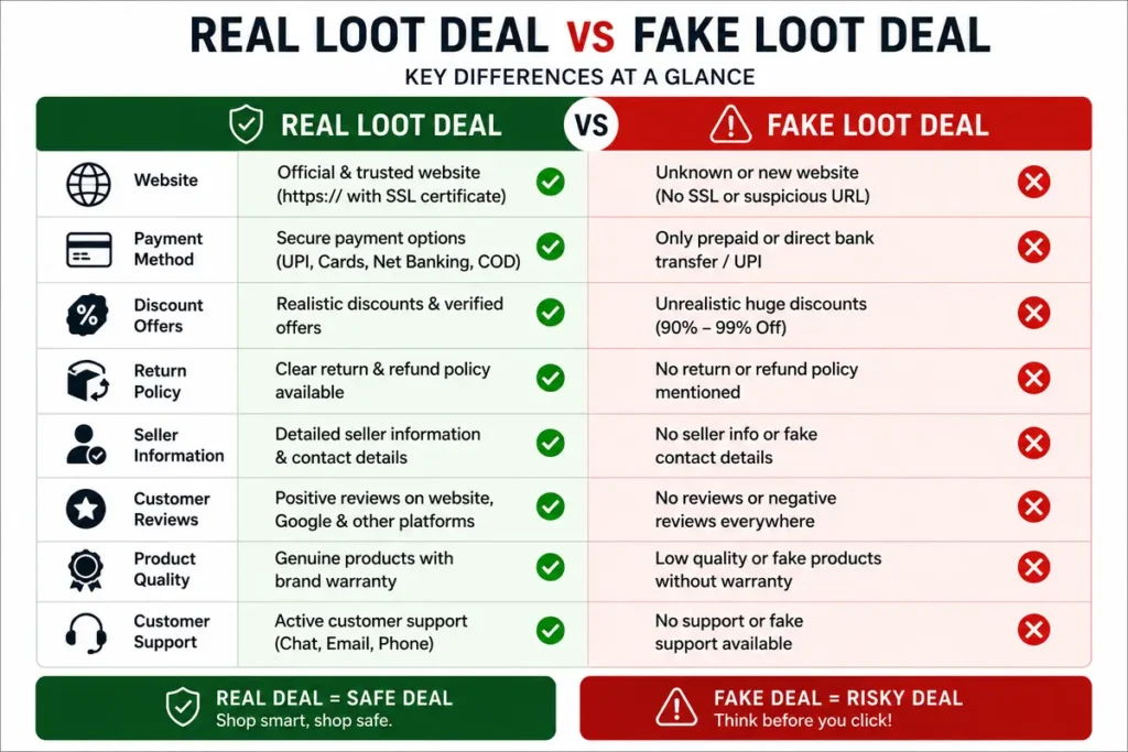 Comparison between real and fake loot deals
